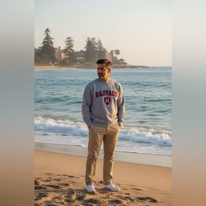 Harvard Embroidered Gray Crewneck Sweatshirt - Collegiate Pullover Medium Gray